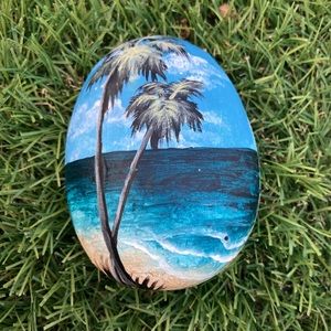 Palm Trees Hand Painted River Rock 3.5”
